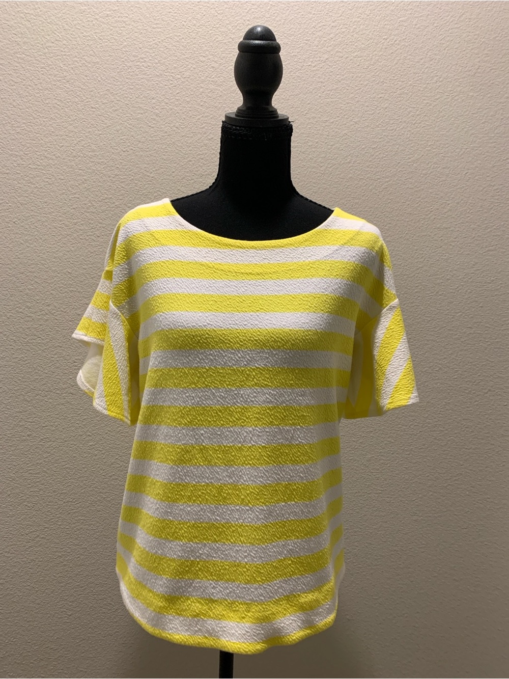 Anthropologie Postmark Ellie Yellow & White Striped Short Sleeve Top (Size S)
